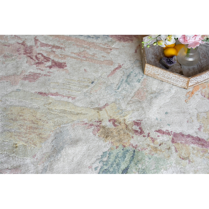 Floor Art Hand-Knotted Bamboo Silk Silver/Blush 8'x10' Area Rug