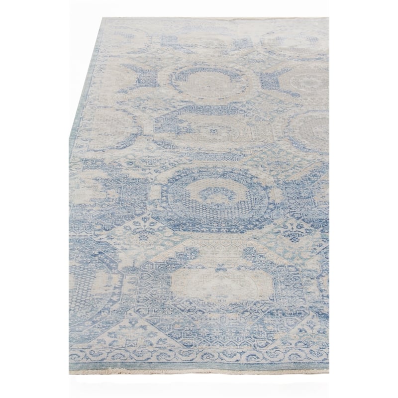 Fine Mamluk Hand-Knotted Bamboo Silk Blue 10'x14' Area Rug