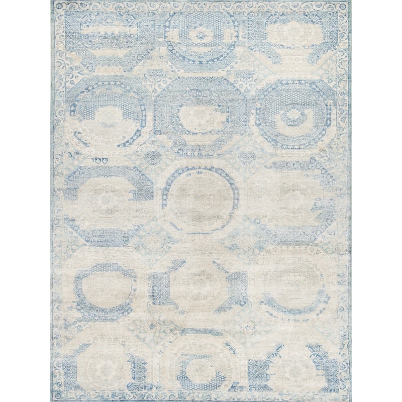 Fine Mamluk Hand-Knotted Bamboo Silk Blue 6'x9' Area Rug