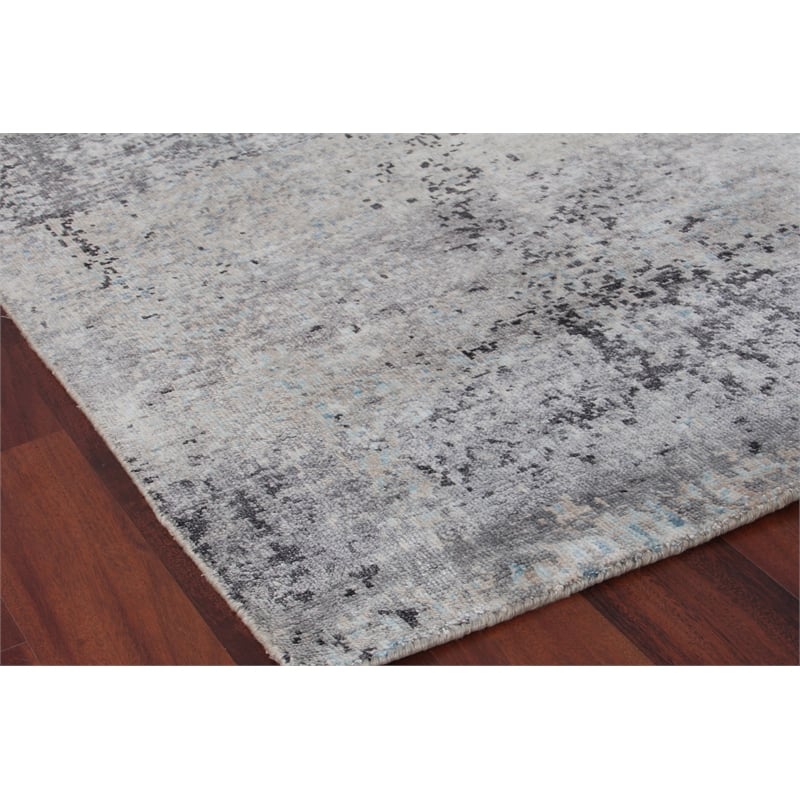 Fine Pure Silk Hand-Knotted Silk Ivory/Dark Gray/Multi 6'x9' Area Rug