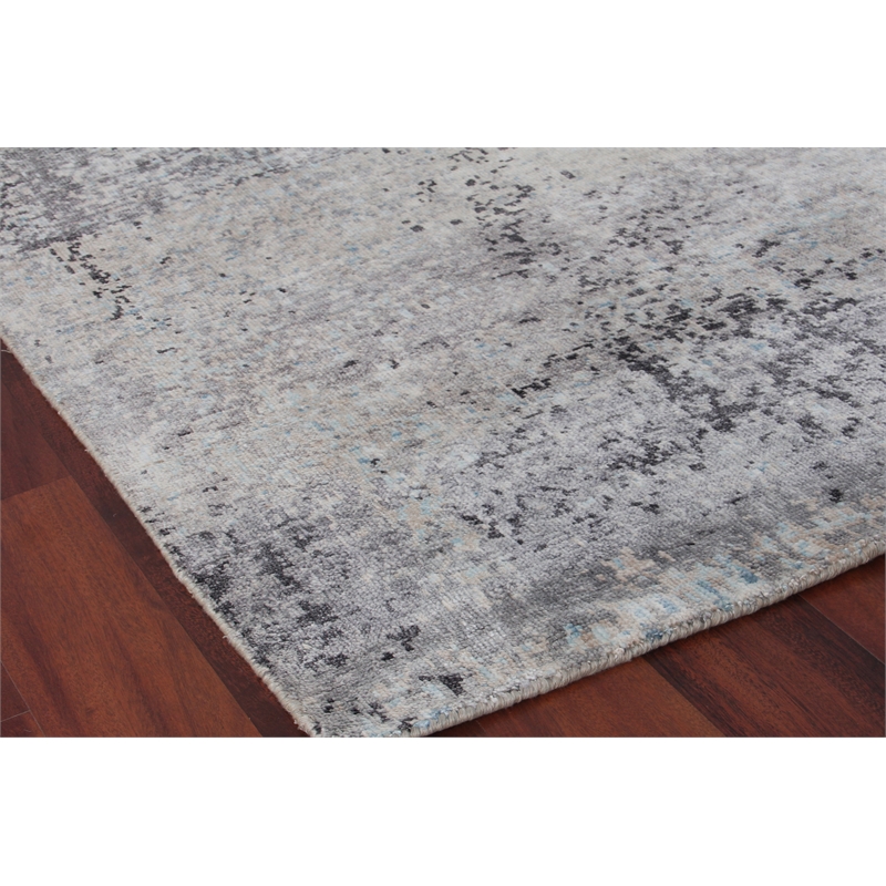 Fine Pure Silk Hand-Knotted Silk Ivory/Dark Gray/Multi 9'x12' Area Rug