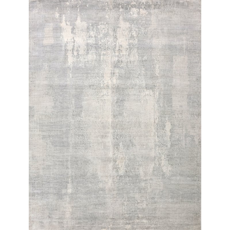 Fine Pure Silk Hand-Knotted Silk Silver/Ivory 8'x10' Area Rug