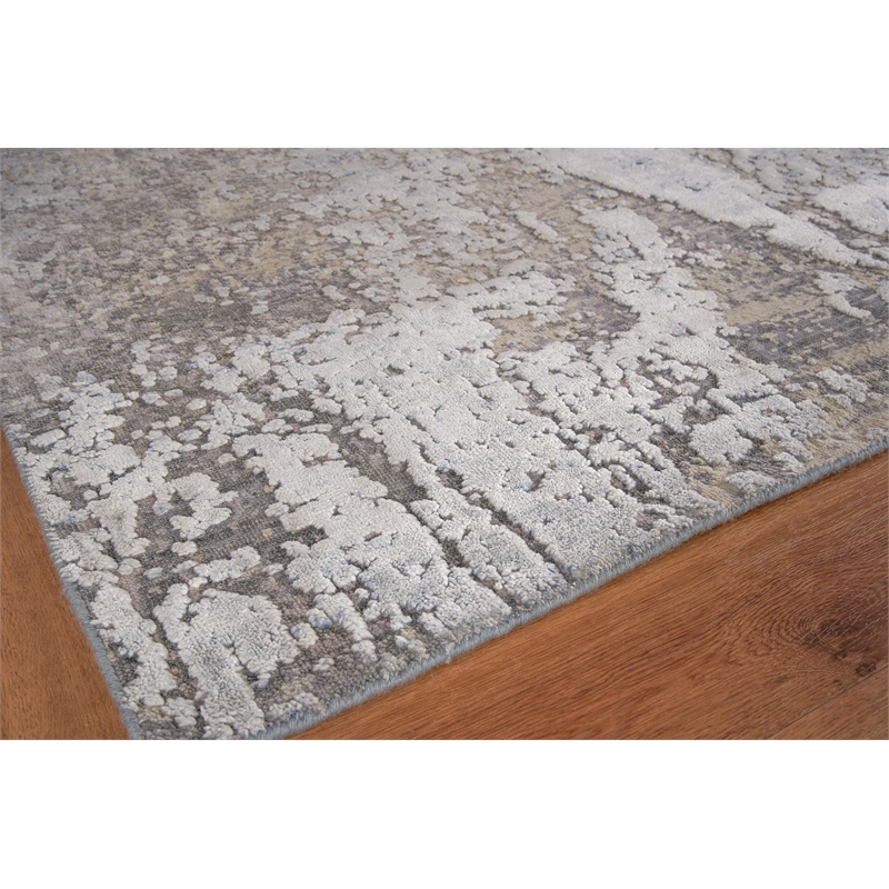 Fine Pure Silk Hand-Knotted Silk Gray/Beige 8'x10' Area Rug