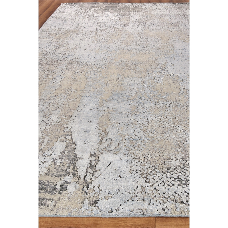 Fine Pure Silk Hand-Knotted Silk Gray/Beige 8'x10' Area Rug