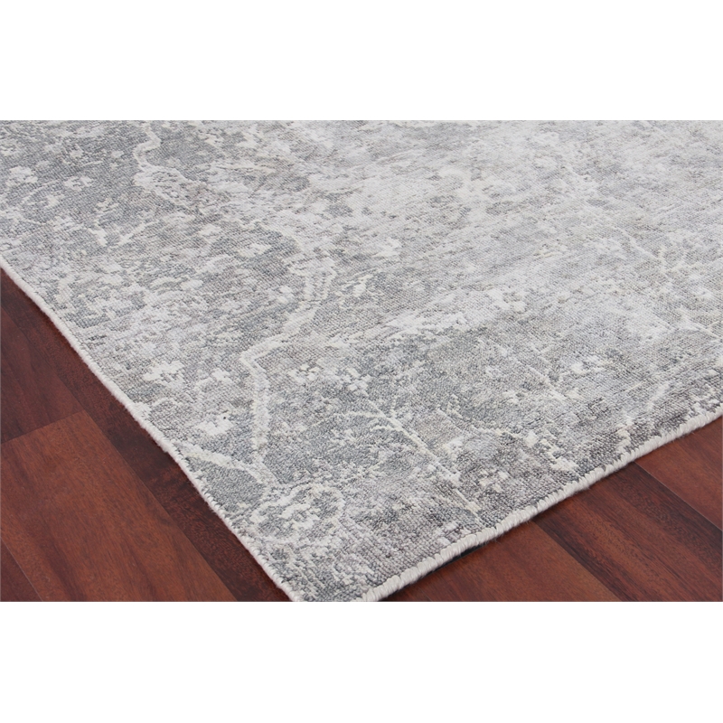 Fine Pure Silk Hand-Knotted Silk Gray/Ivory 10'x14' Area Rug