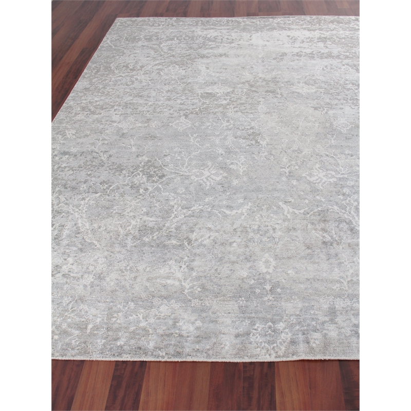 Fine Pure Silk Hand-Knotted Silk Gray/Ivory 10'x14' Area Rug