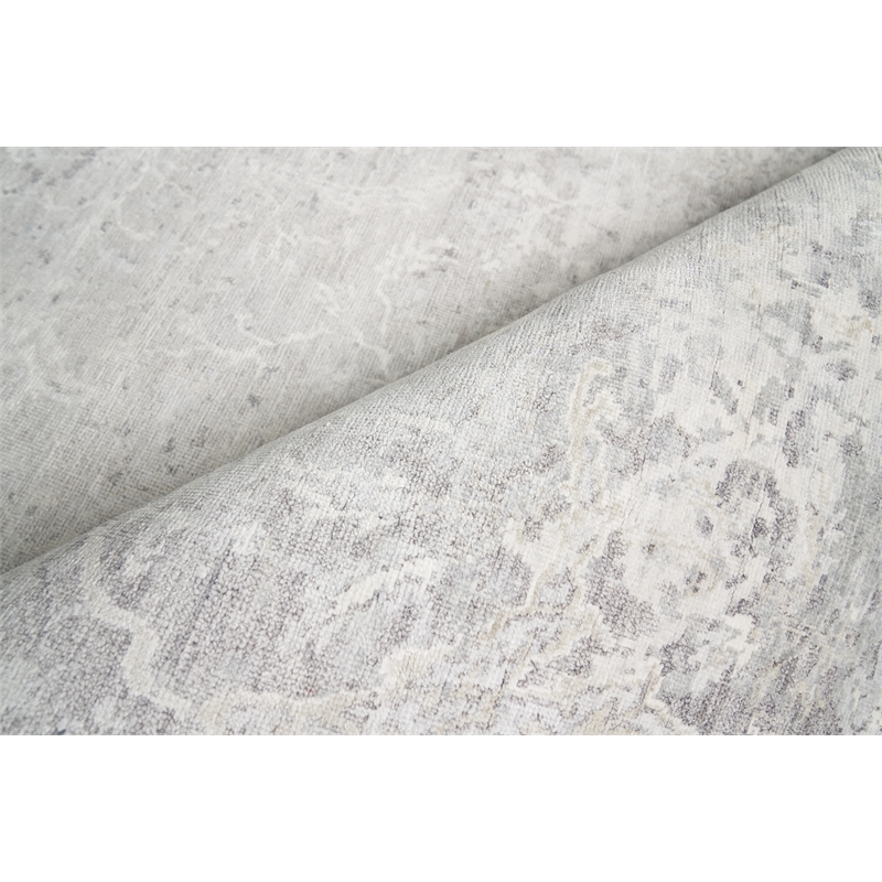 Fine Pure Silk Hand-Knotted Silk Gray/Ivory 10'x14' Area Rug