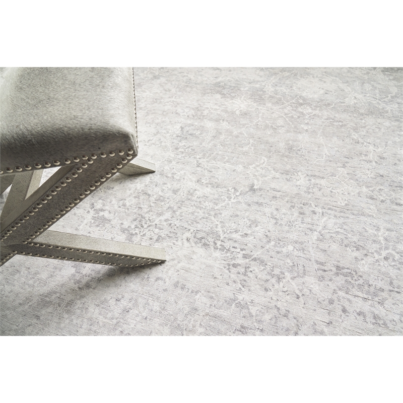 Fine Pure Silk Hand-Knotted Silk Gray/Ivory 10'x14' Area Rug