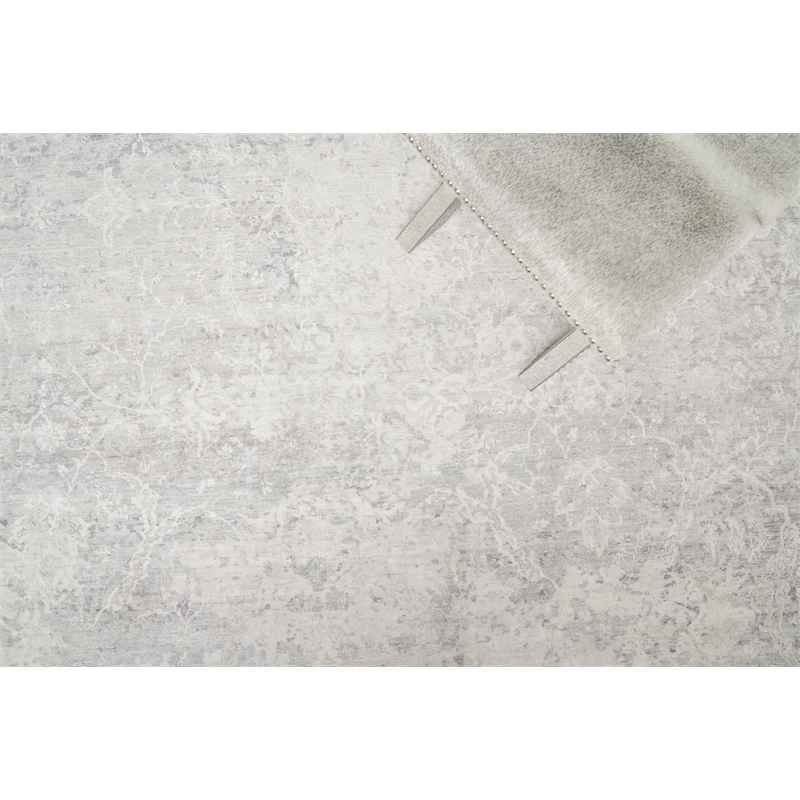 Fine Pure Silk Hand-Knotted Silk Gray/Ivory 10'x14' Area Rug