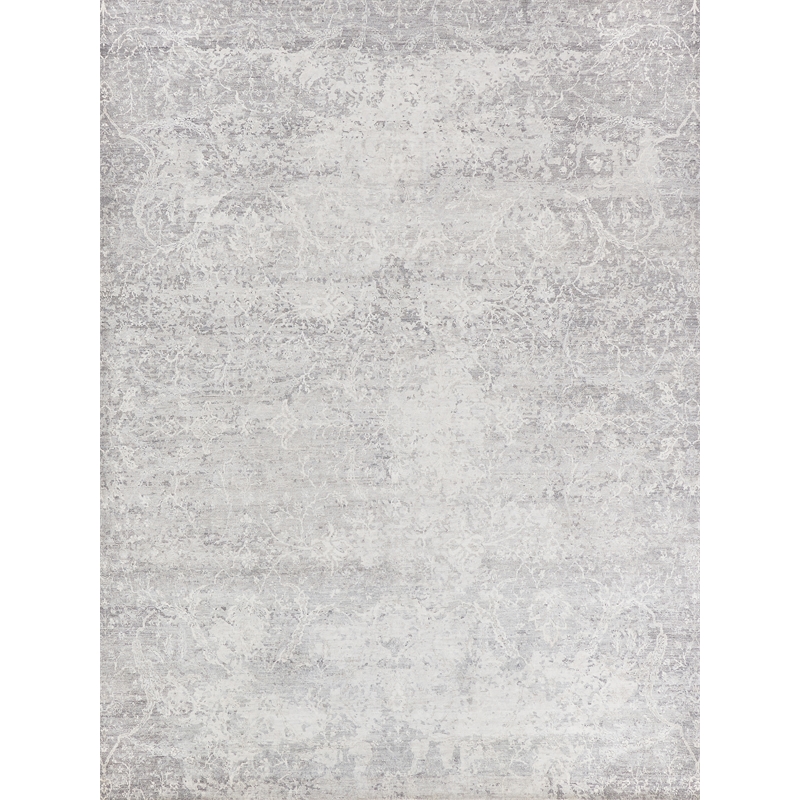 Fine Pure Silk Hand-Knotted Silk Gray/Ivory 10'x14' Area Rug