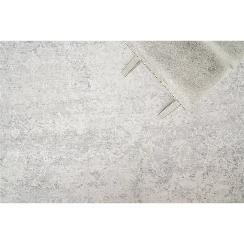 Fine Pure Silk Hand-Knotted Silk Gray/Ivory 12'x15' Area Rug