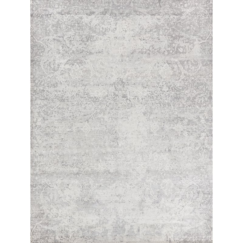 Fine Pure Silk Hand-Knotted Silk Gray/Ivory 6'x9' Area Rug