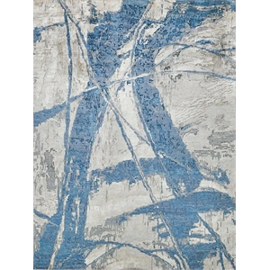 Floor Art Hand-Knotted Bamboo Silk Ivory/Light Blue 9'x12' Area Rug