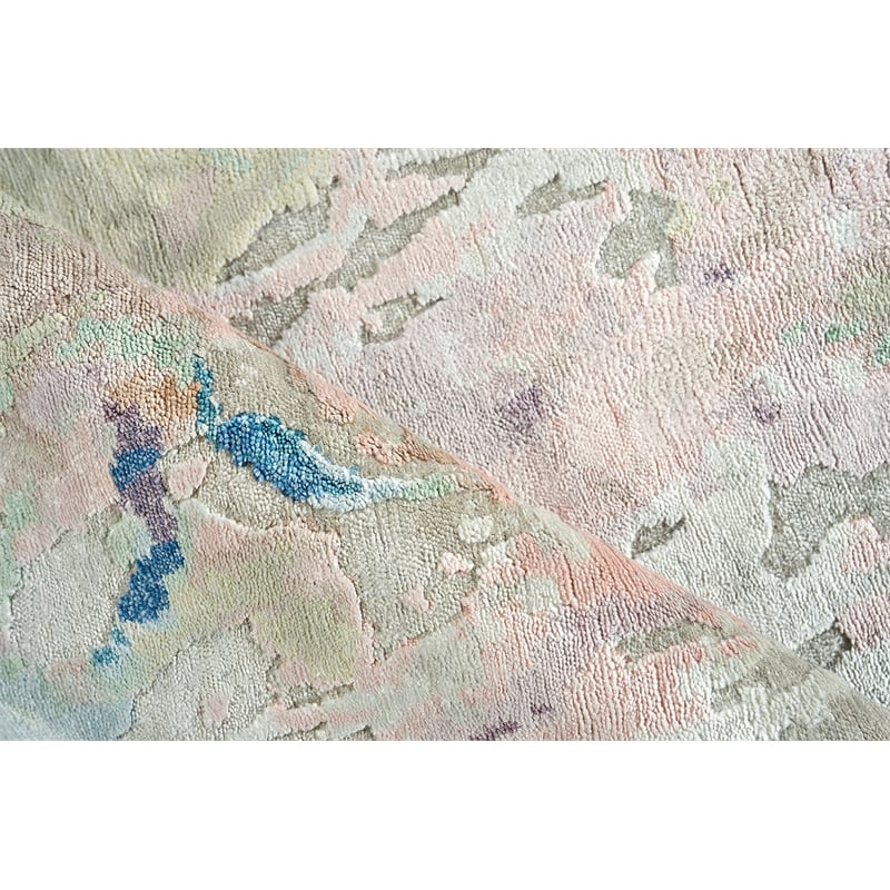 Floor Art Hand-Knotted Bamboo Silk Ivory/Gold/Blue 10'x14' Area Rug