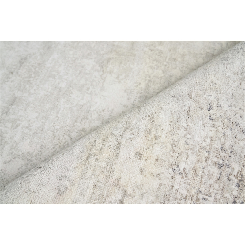 Fine Pure Silk Hand-Knotted Silk Silver/Ivory 10'x14' Area Rug