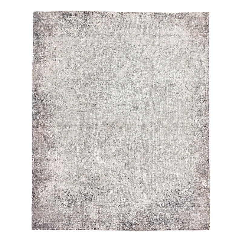 Fine Pure Silk Hand-Knotted Silk Silver/Ivory 10'x14' Area Rug
