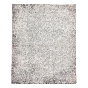 Fine Pure Silk Hand-Knotted Silk Silver/Ivory 12'x15' Area Rug