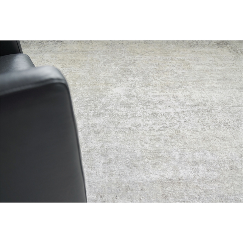 Fine Pure Silk Hand-Knotted Silk Silver/Ivory 13'x14' Area Rug