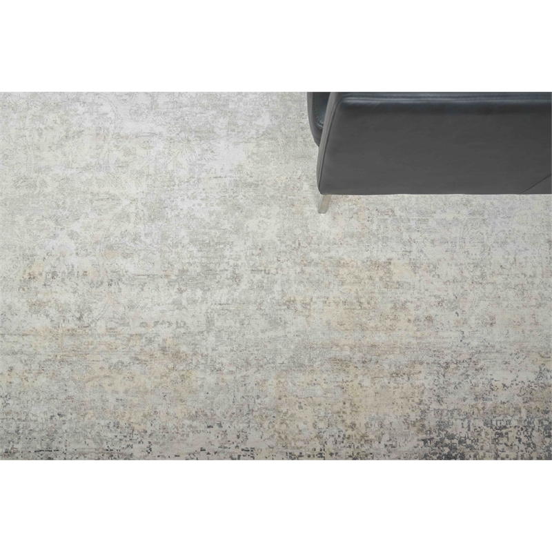 Fine Pure Silk Hand-Knotted Silk Silver/Ivory 13'x14' Area Rug