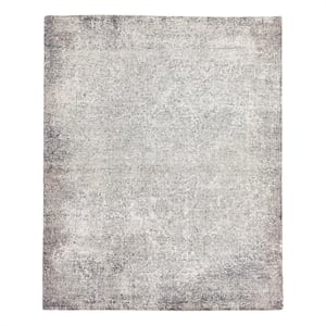Fine Pure Silk Hand-Knotted Silk Silver/Ivory 13'x14' Area Rug