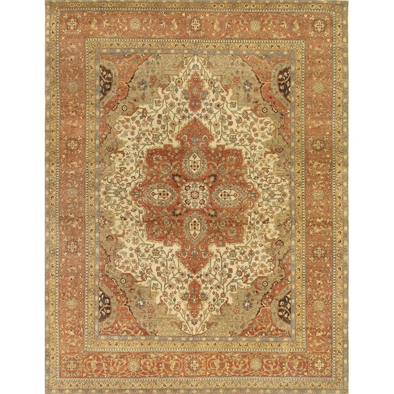 Fine Serapi Hand-Knotted New Zealand Wool Ivory/Rust 8'x10' Area Rug