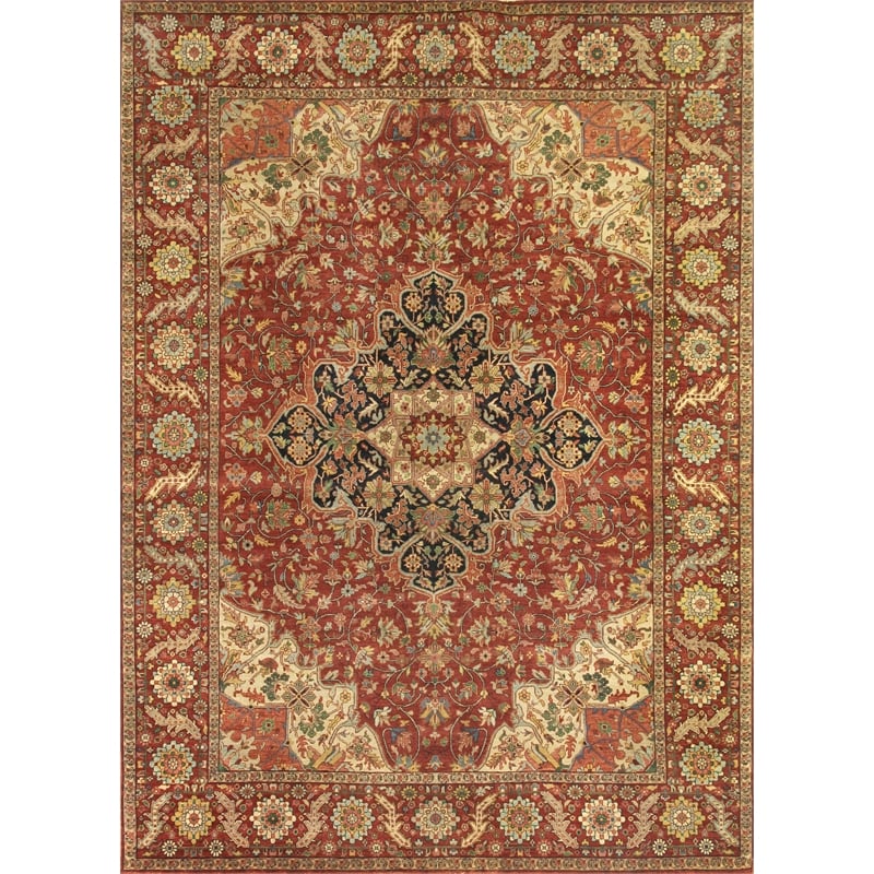 Fine Serapi Hand-Knotted New Zealand Wool Rust/Ivory 9'x12' Area Rug