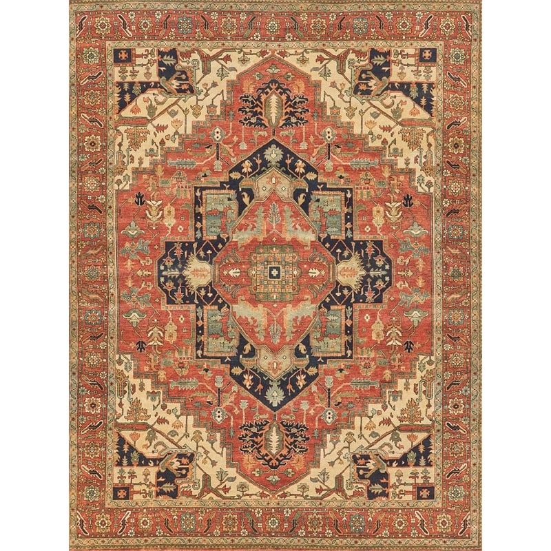 Fine Serapi Hand-Knotted New Zealand Wool Rust/Ivory 12'x15' Area Rug