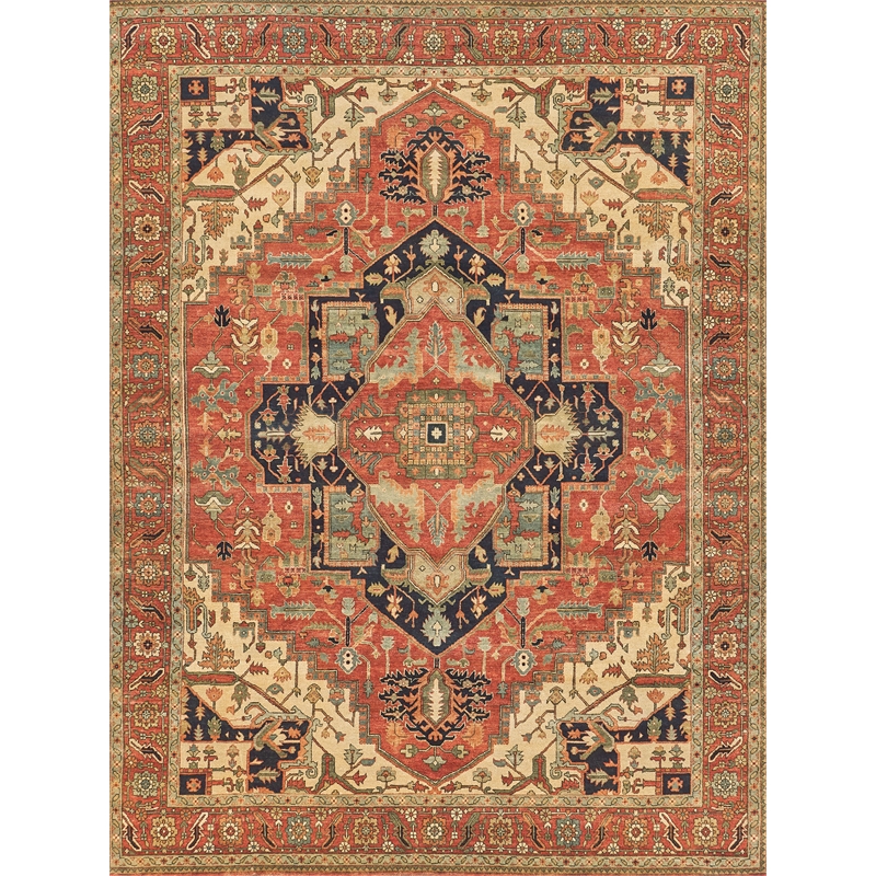 Fine Serapi Hand-Knotted New Zealand Wool Rust/Ivory 9'x12' Area Rug
