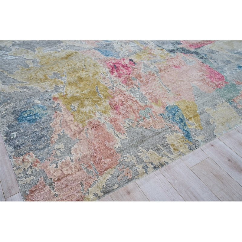 Floor Art Hand-Knotted Bamboo Silk Silver/Blush 9'x12' Area Rug