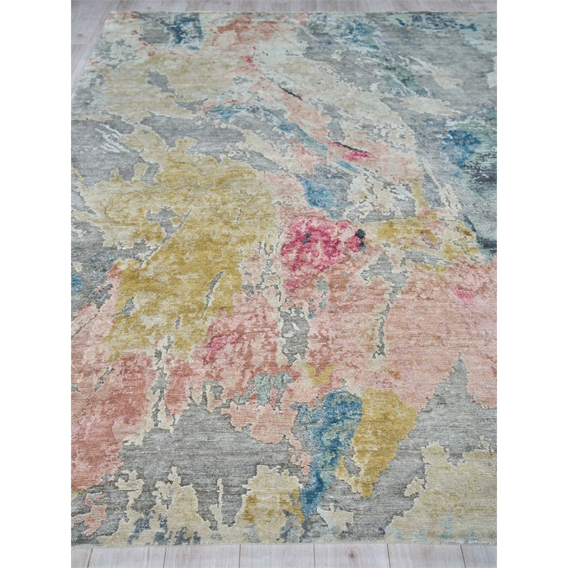 Floor Art Hand-Knotted Bamboo Silk Silver/Blush 9'x12' Area Rug