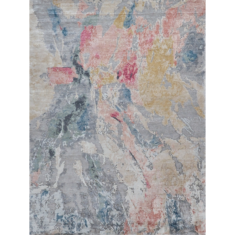 Floor Art Hand-Knotted Bamboo Silk Silver/Blush 9'x12' Area Rug