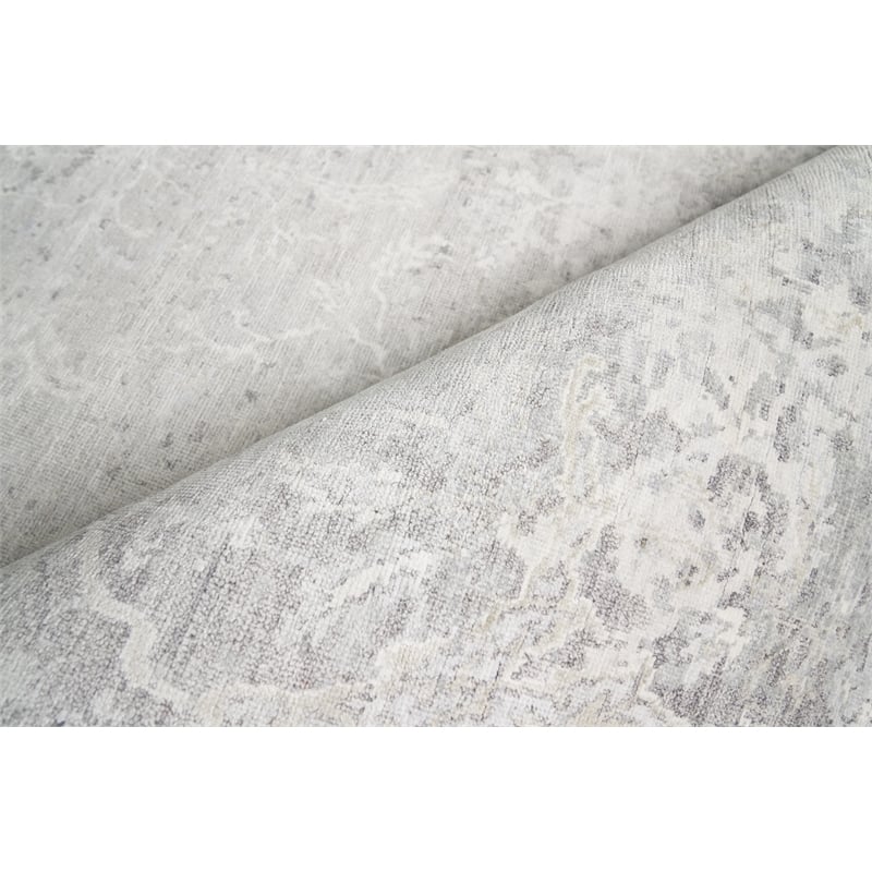 Fine Pure Silk Hand-Knotted Silk Gray/Ivory 9'x12' Area Rug