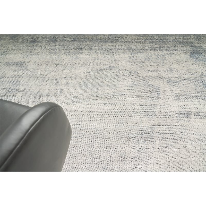 Fine Pure Silk Hand-Knotted Silk White/Blue 10'x14' Area Rug