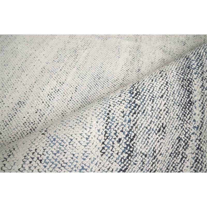 Fine Pure Silk Hand-Knotted Silk White/Blue 6'x9' Area Rug