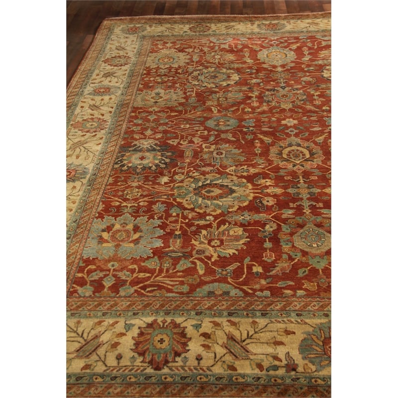 Fine Serapi Hand-Knotted New Zealand Wool Rust/Light Gold 10'x14' Area Rug