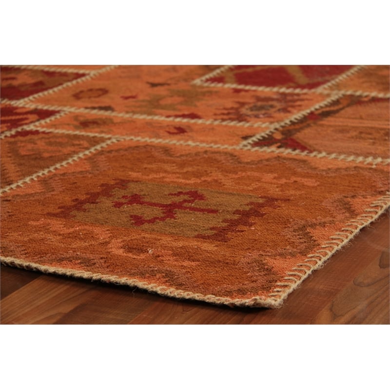 Flatweave Flatweave New Zealand Wool Red 5'x6' Area Rug