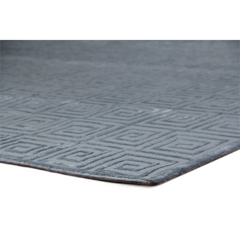 Greek Key Hand-Knotted Wool/Viscose Aqua 8'x10' Area Rug