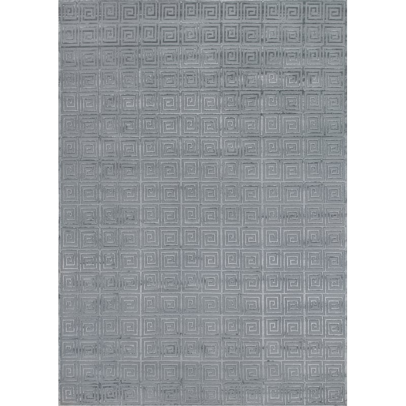 Greek Key Hand-Knotted Wool/Viscose Aqua 8'x10' Area Rug