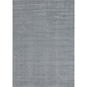 Greek Key Hand-Knotted Wool/Viscose Aqua 8'x10' Area Rug