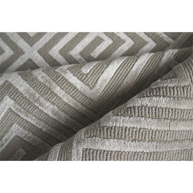 Greek Key Hand-Knotted Wool/Viscose Silver 12'x15' Area Rug