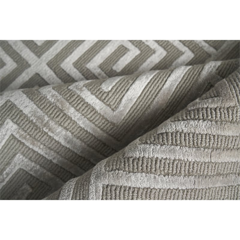 Greek Key Hand-Knotted Wool/Viscose Silver 6'x9' Area Rug