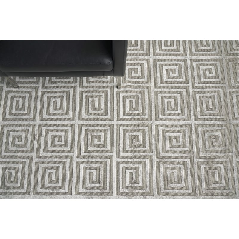 Greek Key Hand-Knotted Wool/Viscose Silver 6'x9' Area Rug