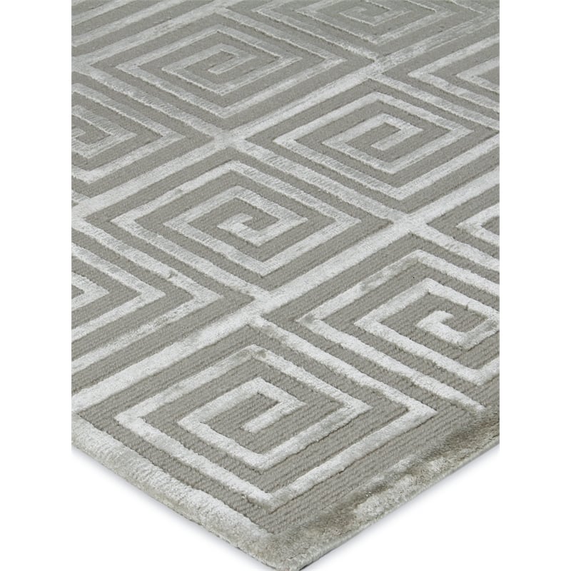 Greek Key Hand-Knotted Wool/Viscose Silver 8'x10' Area Rug
