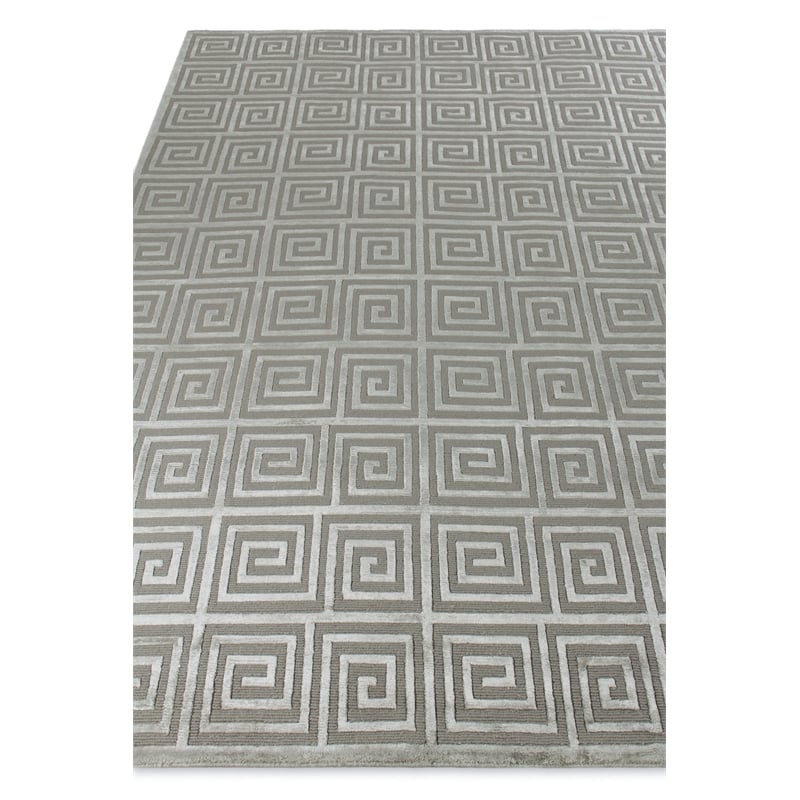 Greek Key Hand-Knotted Wool/Viscose Silver 8'x10' Area Rug