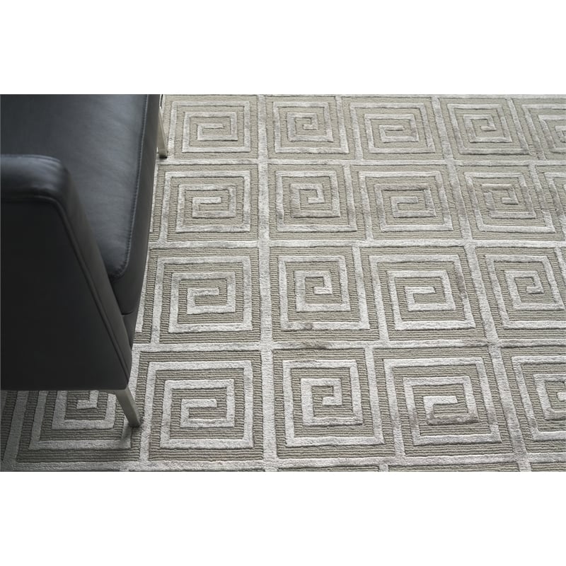 Greek Key Hand-Knotted Wool/Viscose Silver 8'x10' Area Rug