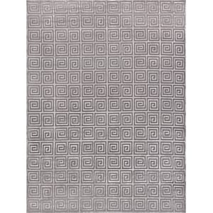 Greek Key Hand-Knotted Wool/Viscose Silver 8'x10' Area Rug