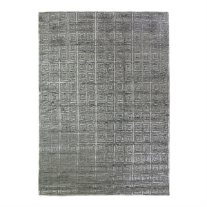 Greek Key Hand-Knotted Wool/Viscose Light Blue 5'x8' Area Rug