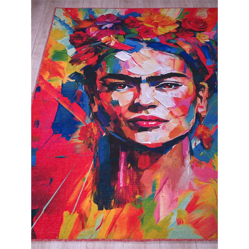 Frida Power Loom Polyester Red/Multi 10'x10' Square Area Rug