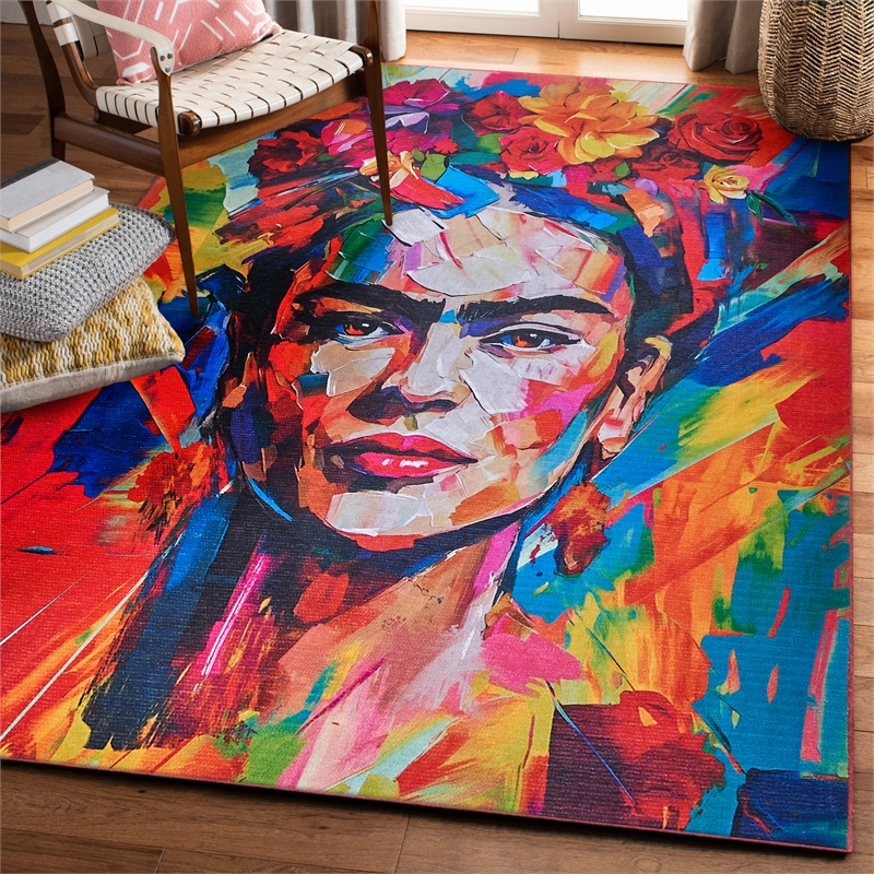 Frida Power Loom Polyester Red/Multi 8'x8' Square Area Rug