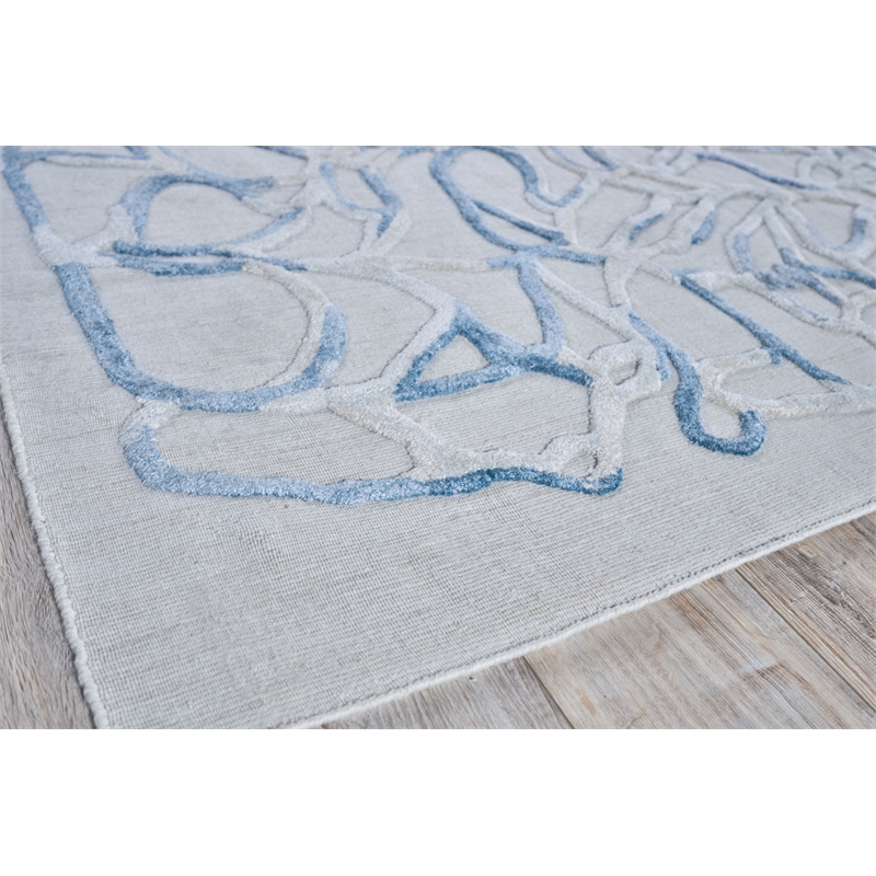 Goudy Handloomed Wool/Bamboo Silk Blue 14'x18' Area Rug